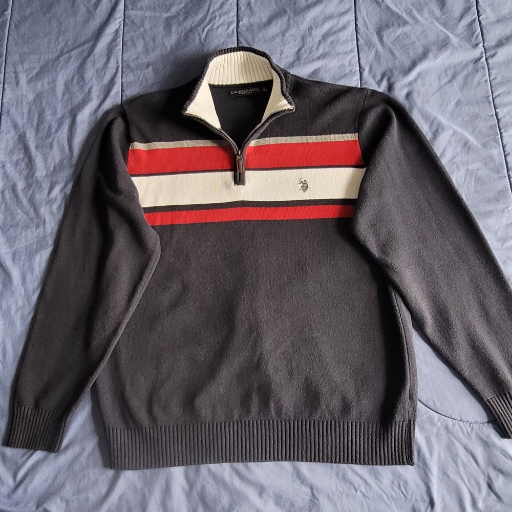 Men's Black and Red Striped Sweater